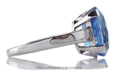 French Art Deco 9.63ct Unheated Oval Ceylon Sapphire & Old Cut Diamond Ring - Bloomsbury Manor Ltd