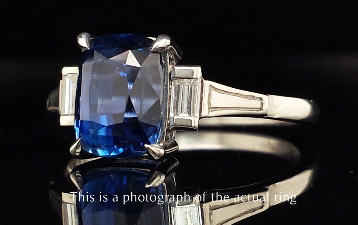 Mid - Century 3.11ct Unheated Ceylon Sapphire & Diamond Engagement Ring - Bloomsbury Manor Ltd