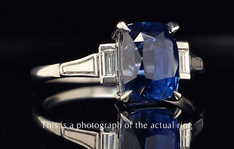 Mid - Century 3.11ct Unheated Ceylon Sapphire & Diamond Engagement Ring - Bloomsbury Manor Ltd