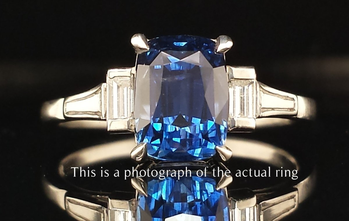 Mid - Century 3.11ct Unheated Ceylon Sapphire & Diamond Engagement Ring - Bloomsbury Manor Ltd
