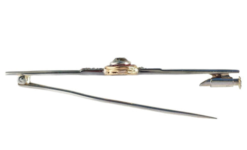Original Art Deco Target Ruby Old Mine Cut Diamond 18k Gold Bar Pin Brooch - Bloomsbury Manor Ltd