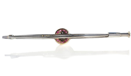 Original Art Deco Target Ruby Old Mine Cut Diamond 18k Gold Bar Pin Brooch - Bloomsbury Manor Ltd