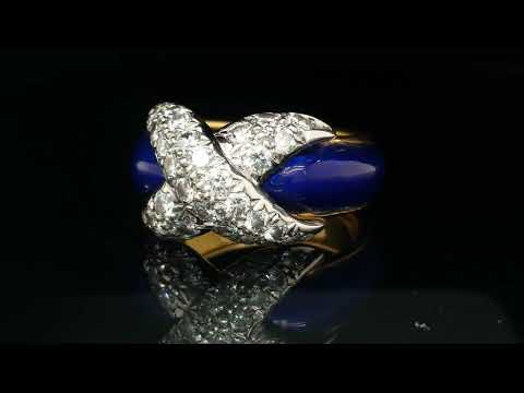 Vintage Tiffany & Co. Jean Schlumberger Diamond & Blue Enamel Ring