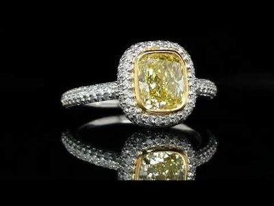 Tiffany & Co. 1.24ct FI/VS2 Fancy Intense Yellow Bezet Set Pave Cushion Cut Diamond Engagement Ring