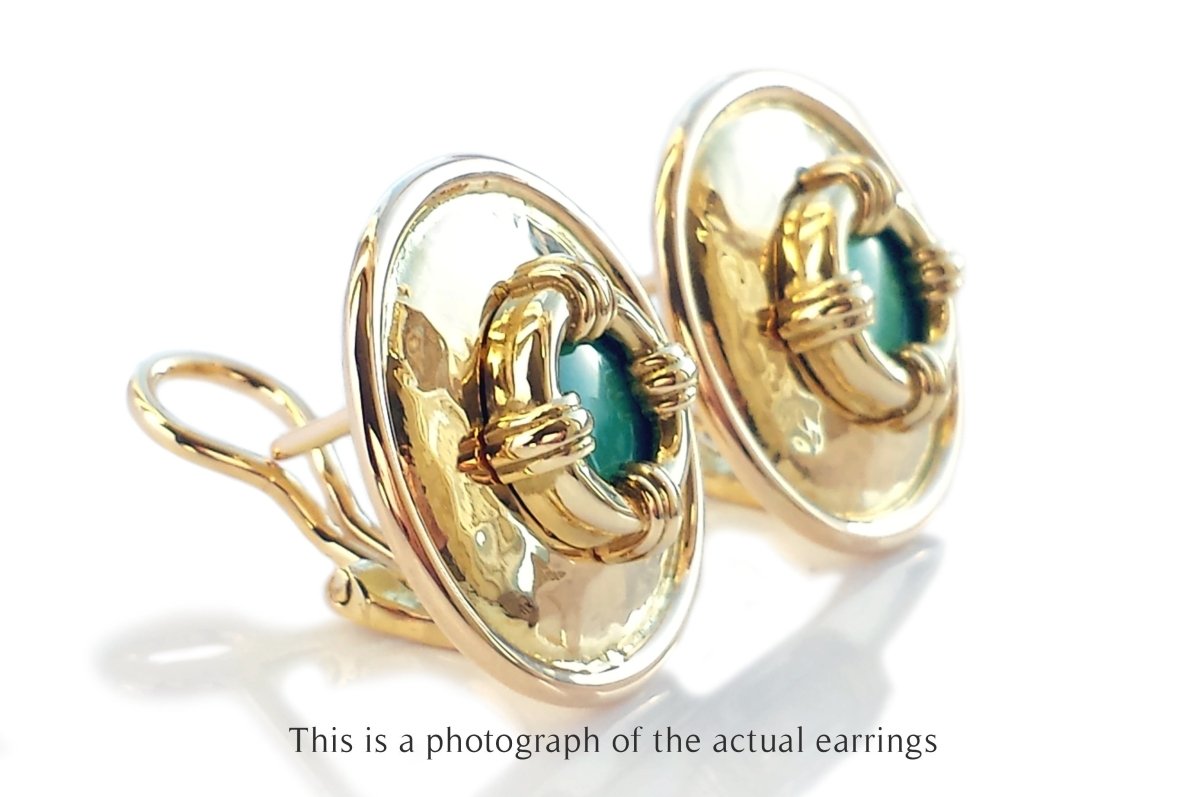 Theo Fennell Vintage 1989 18k Yellow Gold Nautical Earrings with green glass - Bloomsbury Manor Ltd