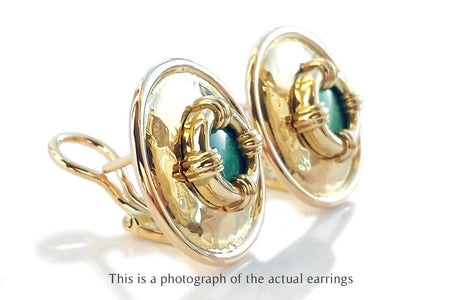 Theo Fennell Vintage 1989 18k Yellow Gold Nautical Earrings with green glass - Bloomsbury Manor Ltd