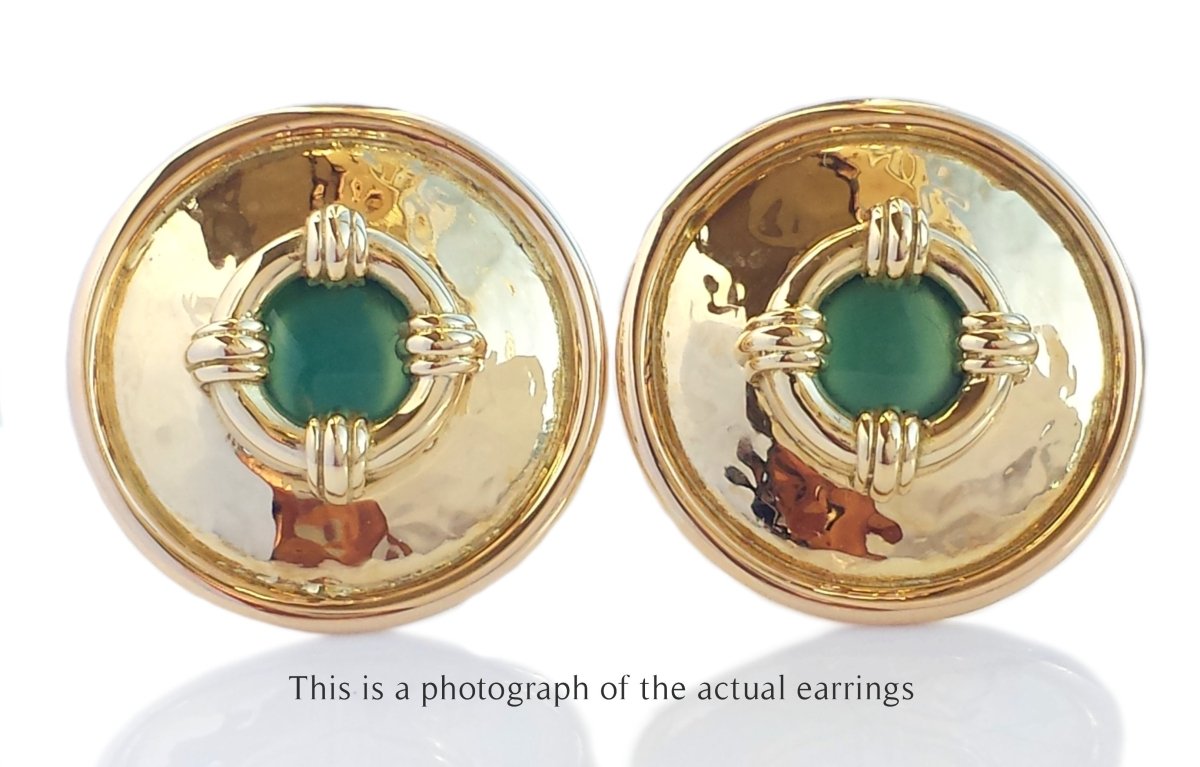 Theo Fennell Vintage 1989 18k Yellow Gold Nautical Earrings with green glass - Bloomsbury Manor Ltd