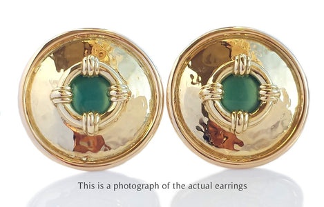 Theo Fennell Vintage 1989 18k Yellow Gold Nautical Earrings with green glass - Bloomsbury Manor Ltd