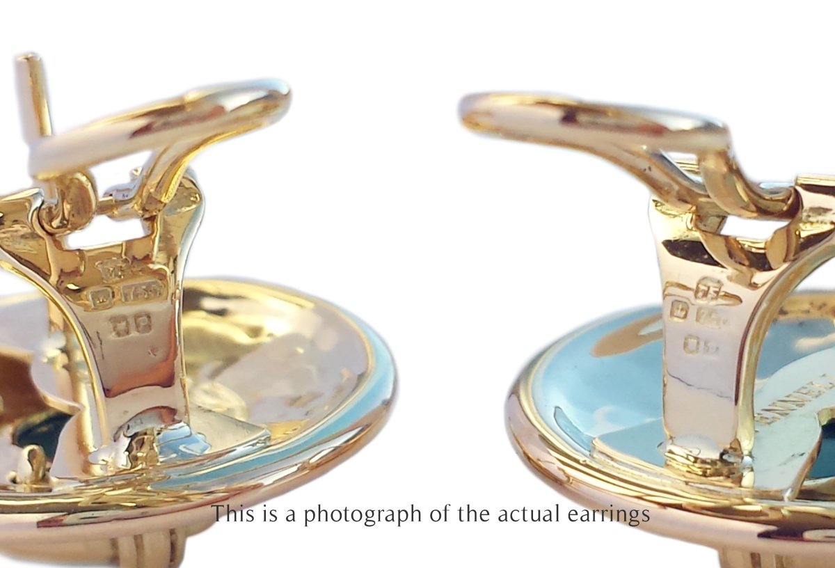 Theo Fennell Vintage 1989 18k Yellow Gold Nautical Earrings with green glass - Bloomsbury Manor Ltd