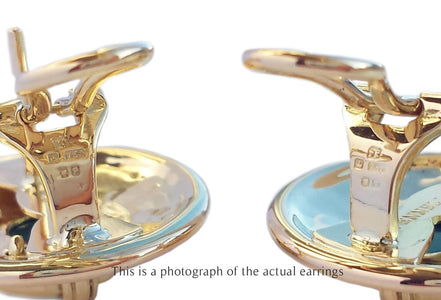 Theo Fennell Vintage 1989 18k Yellow Gold Nautical Earrings with green glass - Bloomsbury Manor Ltd