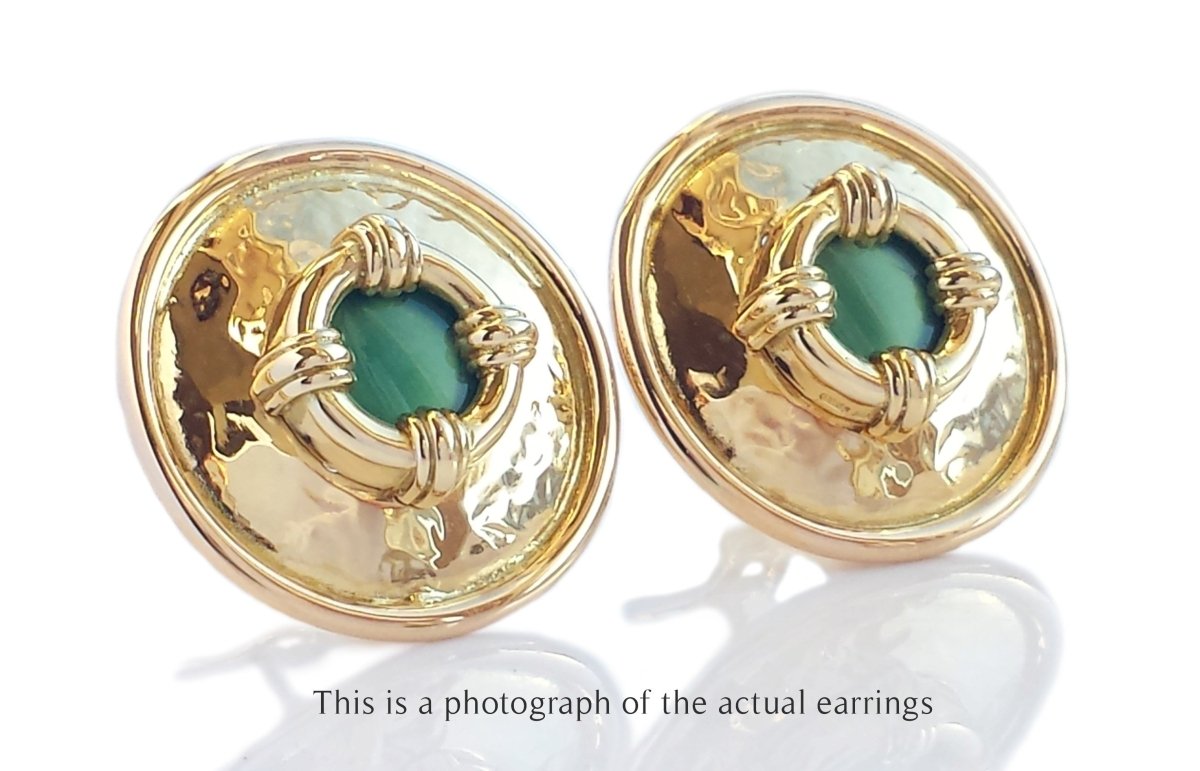 Theo Fennell Vintage 1989 18k Yellow Gold Nautical Earrings with green glass - Bloomsbury Manor Ltd