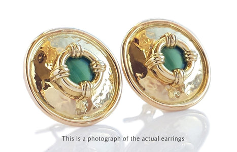 Theo Fennell Vintage 1989 18k Yellow Gold Nautical Earrings with green glass - Bloomsbury Manor Ltd