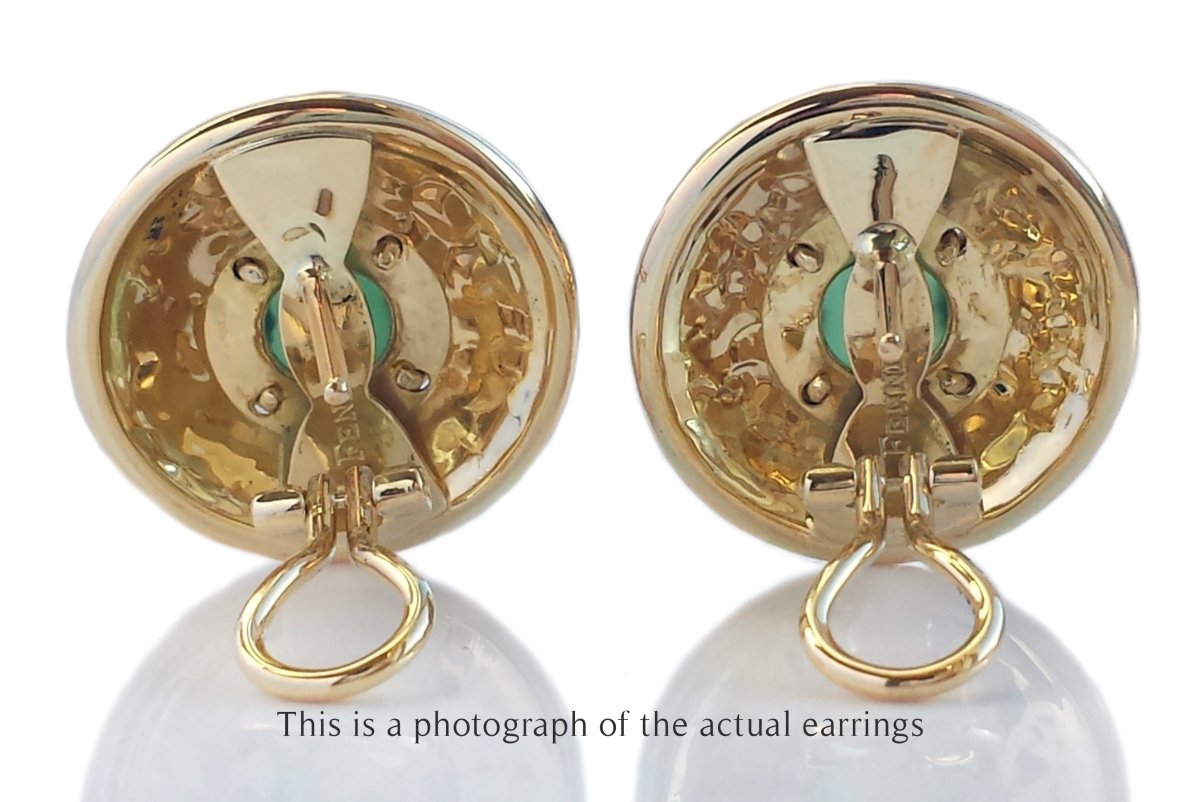 Theo Fennell Vintage 1989 18k Yellow Gold Nautical Earrings with green glass - Bloomsbury Manor Ltd