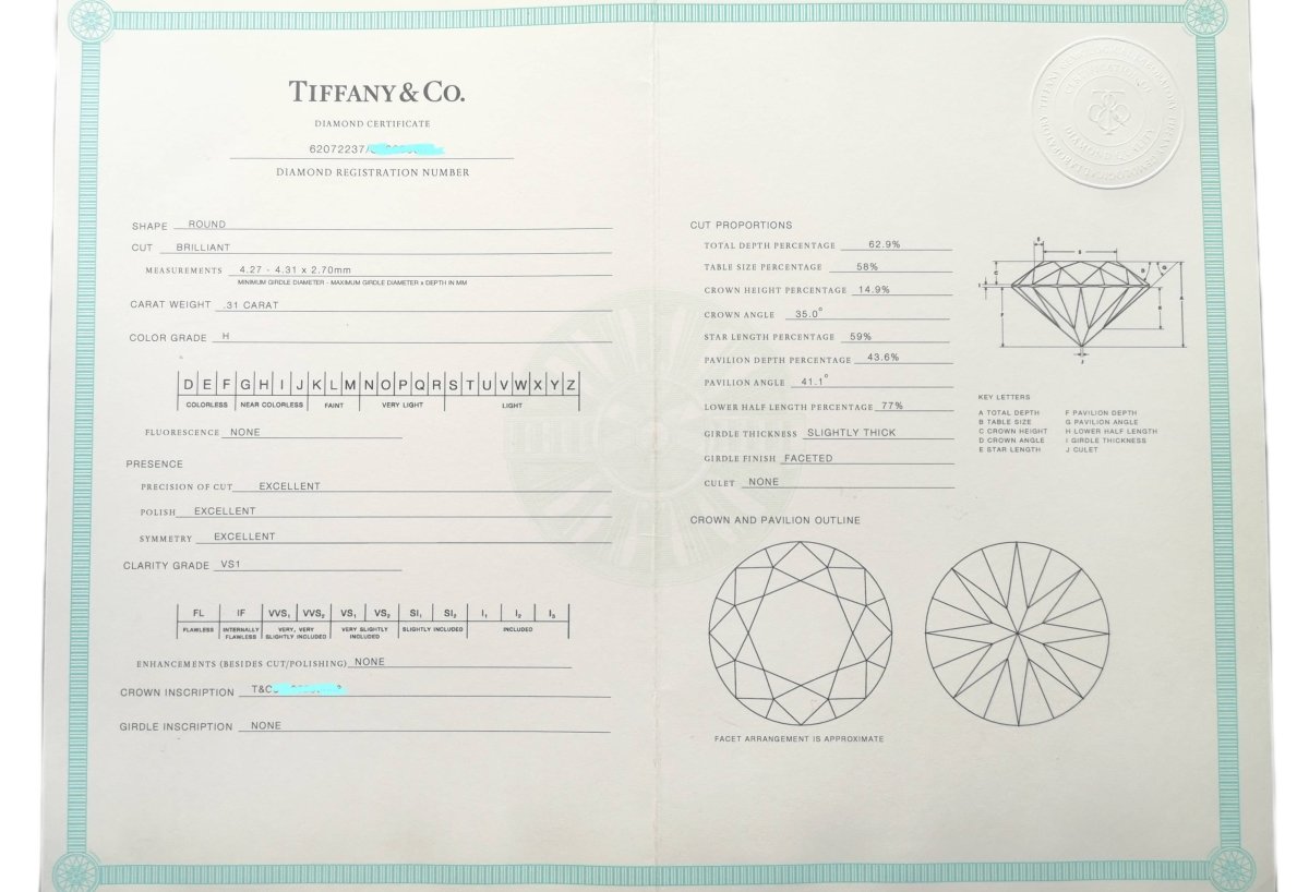 Tiffany & Co 0.31ct H/VS1 Round Brilliant Diamond Engagement Ring - Bloomsbury Manor Ltd