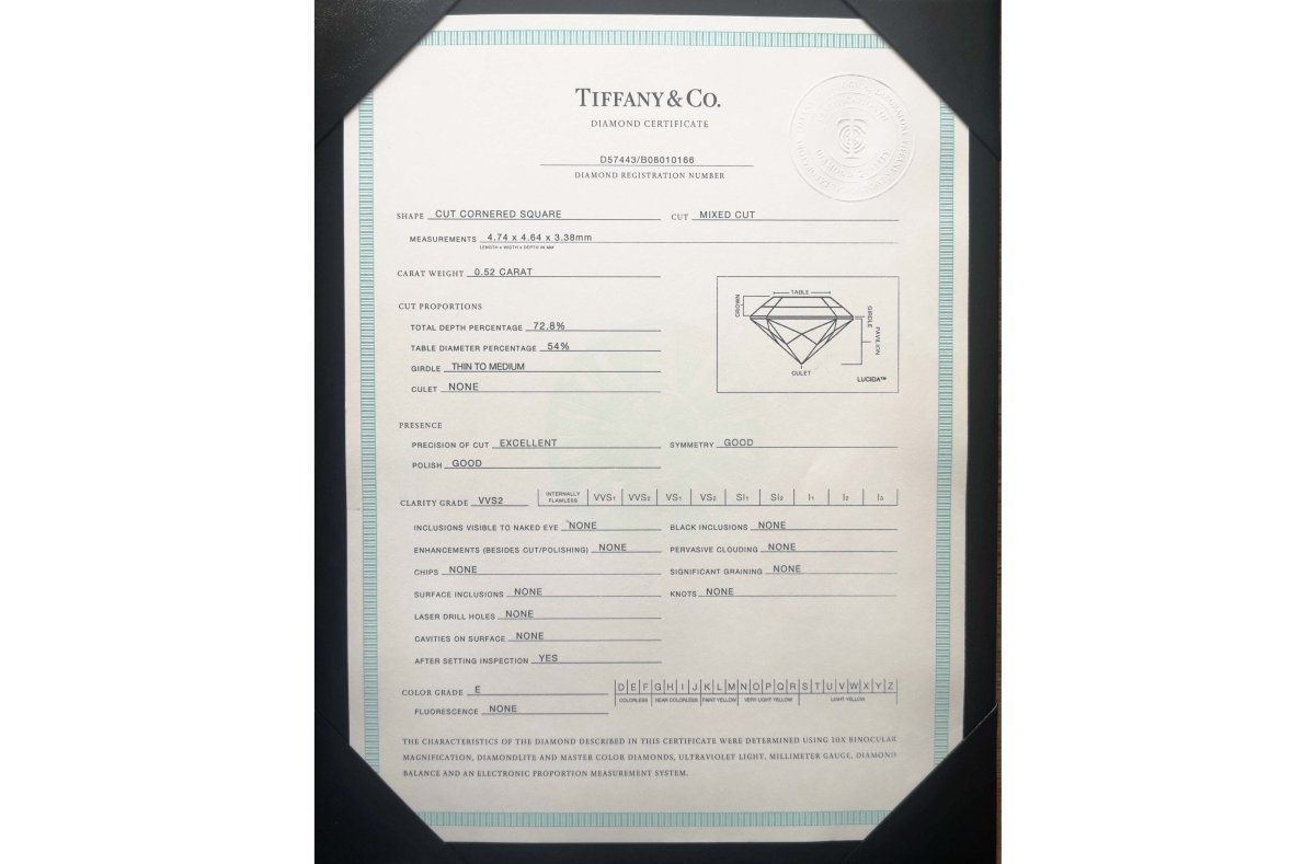 Tiffany & Co 0.52ct E/VVS2 Lucida Diamond Engagement Ring - Bloomsbury Manor Ltd