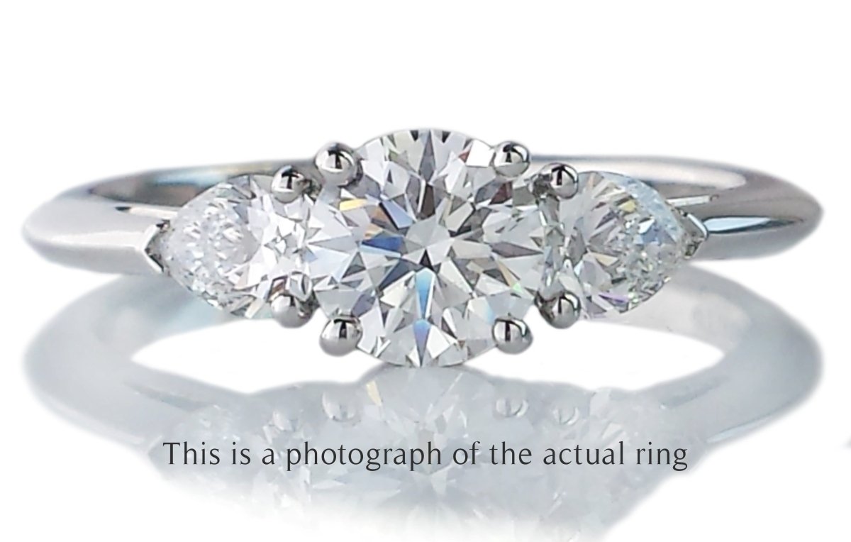 Tiffany & Co 0.90tcw E/VS1 Three Stone Round Brilliant & Pear Cut Diamond Engagement Ring - Bloomsbury Manor Ltd