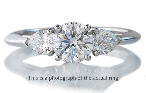 Tiffany & Co 0.90tcw E/VS1 Three Stone Round Brilliant & Pear Cut Diamond Engagement Ring - Bloomsbury Manor Ltd
