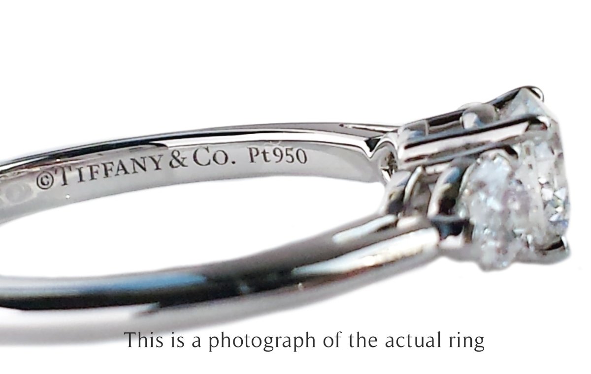 Tiffany & Co 0.90tcw E/VS1 Three Stone Round Brilliant & Pear Cut Diamond Engagement Ring - Bloomsbury Manor Ltd
