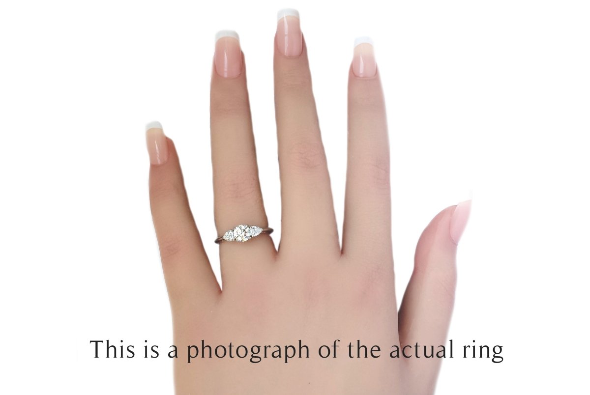 Tiffany & Co 0.90tcw E/VS1 Three Stone Round Brilliant & Pear Cut Diamond Engagement Ring - Bloomsbury Manor Ltd