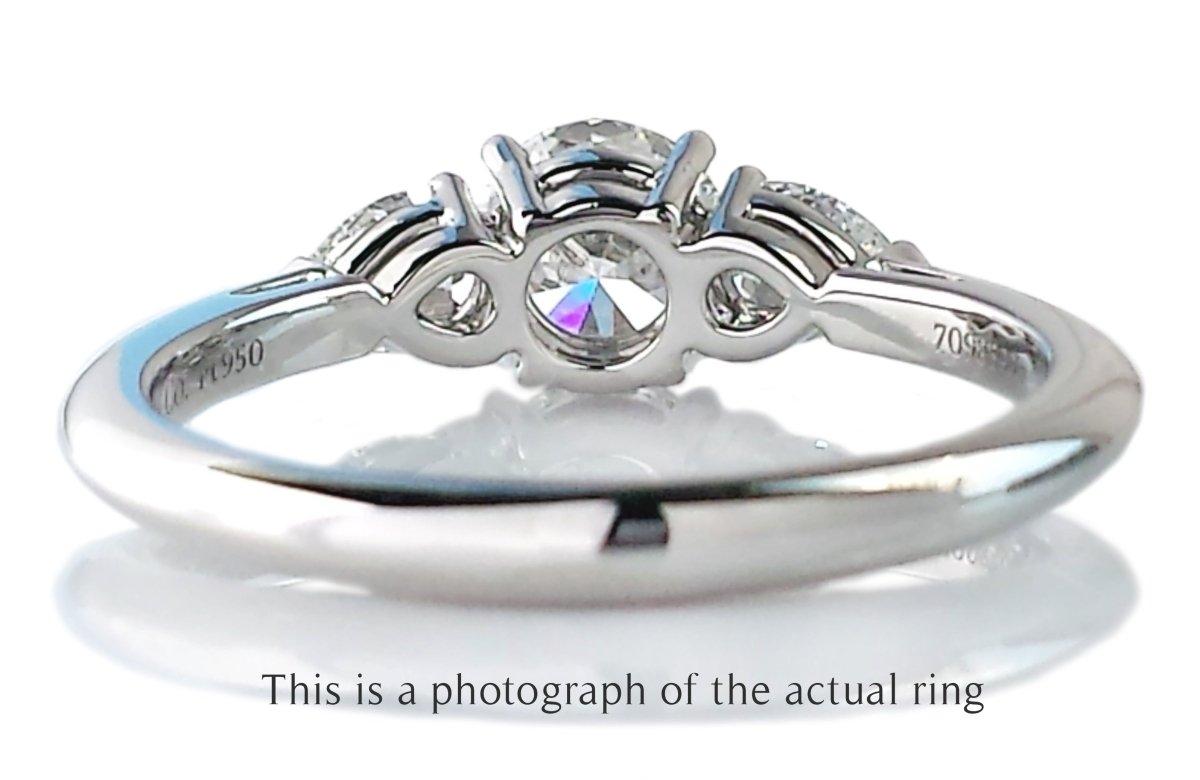 Tiffany & Co 0.90tcw E/VS1 Three Stone Round Brilliant & Pear Cut Diamond Engagement Ring - Bloomsbury Manor Ltd