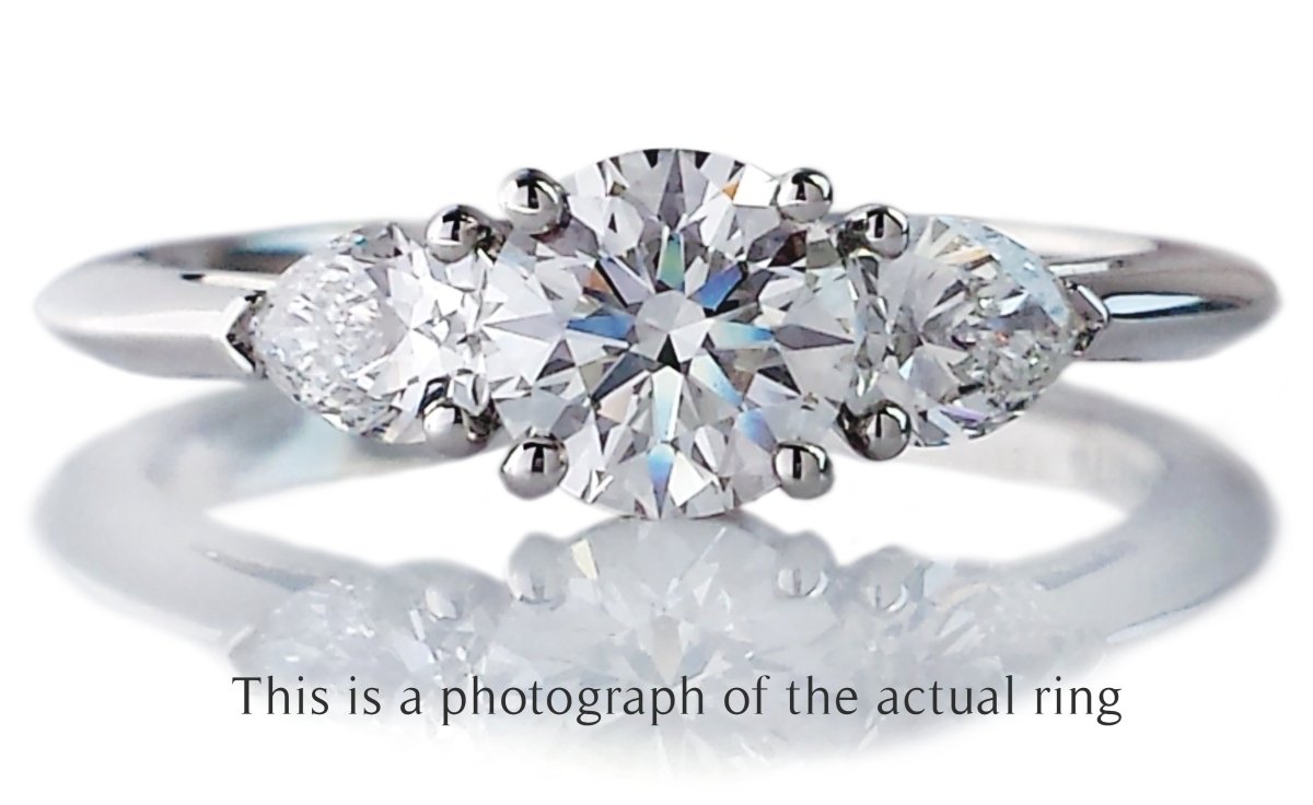 Tiffany & Co 0.90tcw E/VS1 Three Stone Round Brilliant & Pear Cut Diamond Engagement Ring - Bloomsbury Manor Ltd