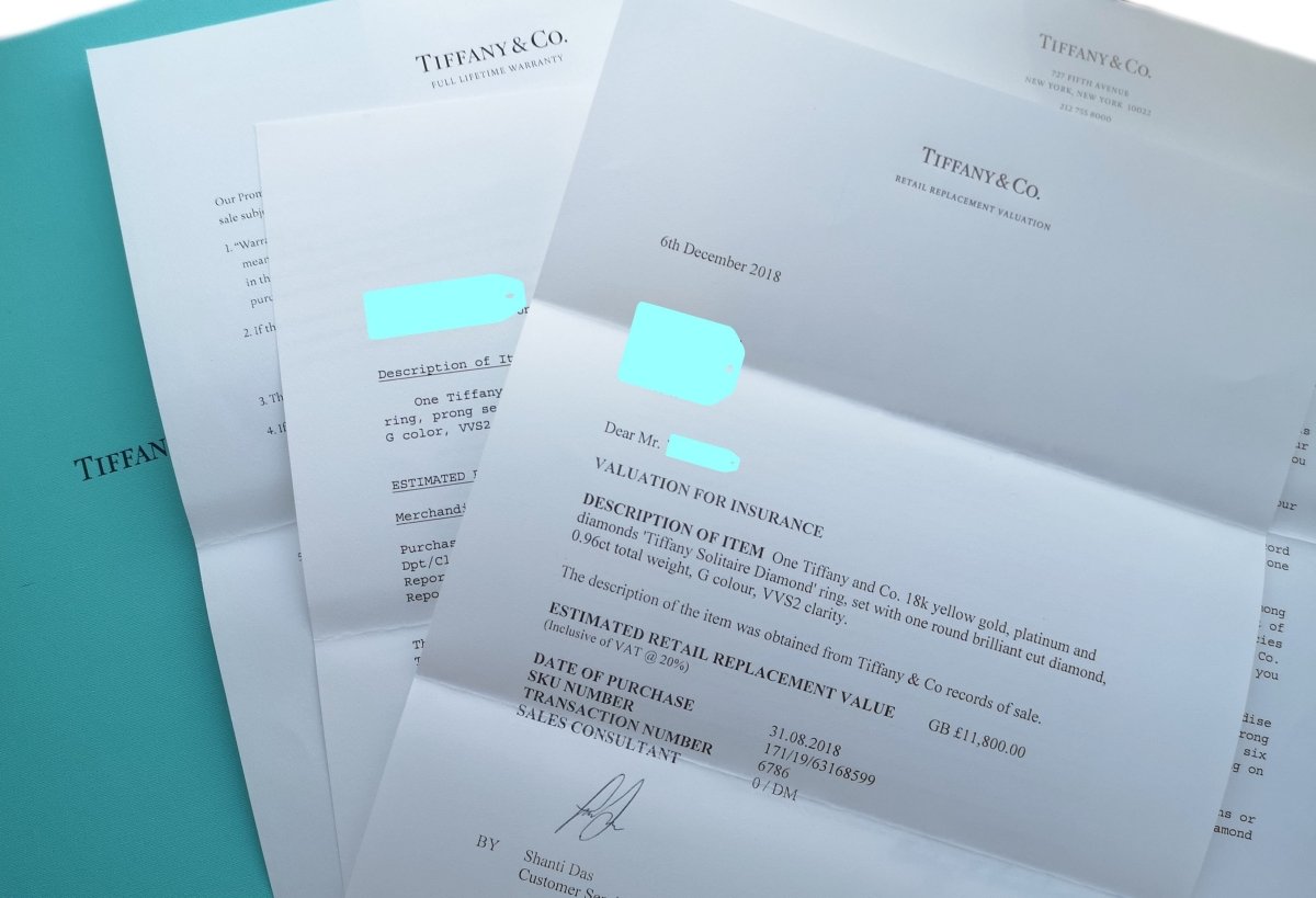 Tiffany & Co 0.96ct G/VVS2 Round Brilliant Diamond 18k Gold Engagement Ring - Bloomsbury Manor Ltd