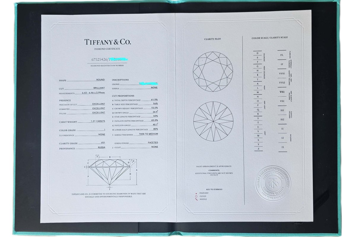 Tiffany & Co 1.01ct I/VS1 Round Brilliant Cut Diamond Engagement Ring - Bloomsbury Manor Ltd