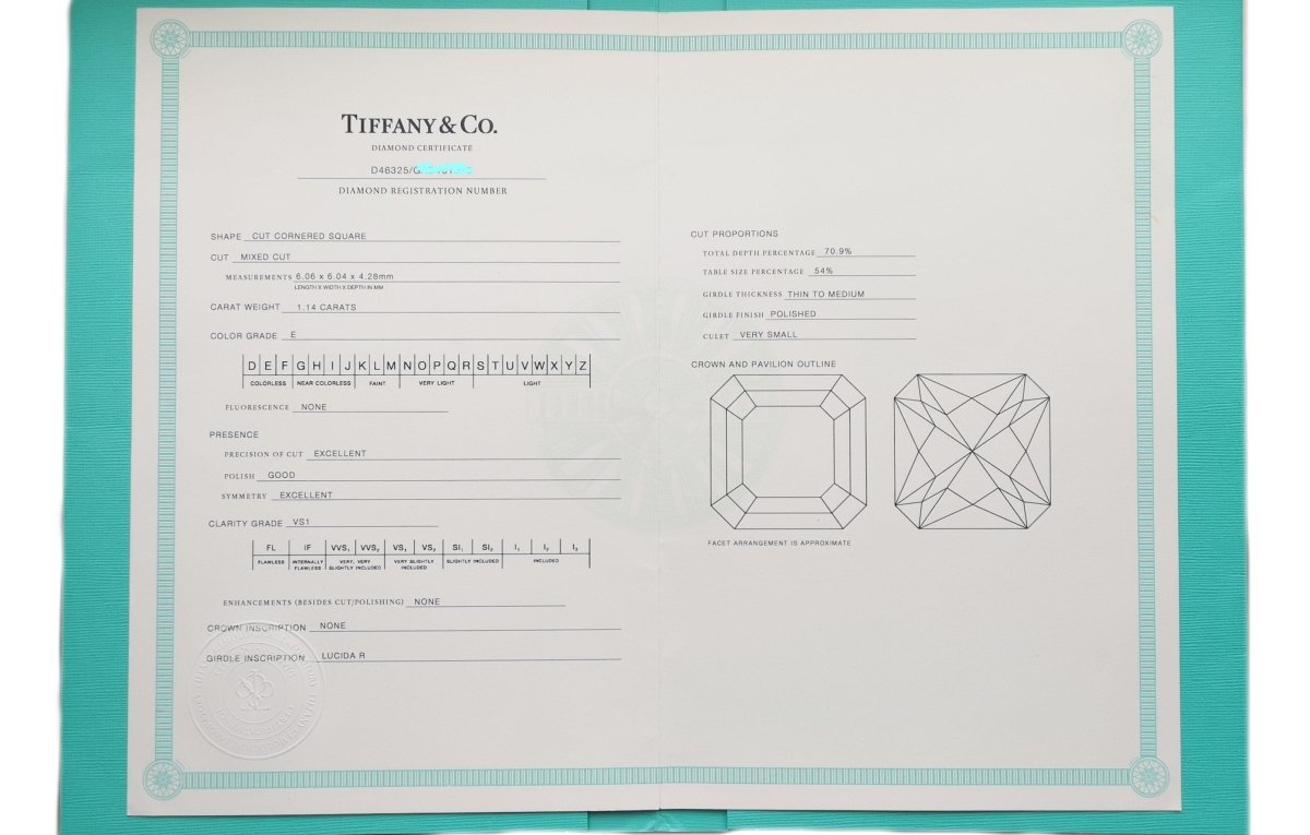 Tiffany & Co 1.14ct E/VS1 Lucida Diamond Engagement Ring - Bloomsbury Manor Ltd