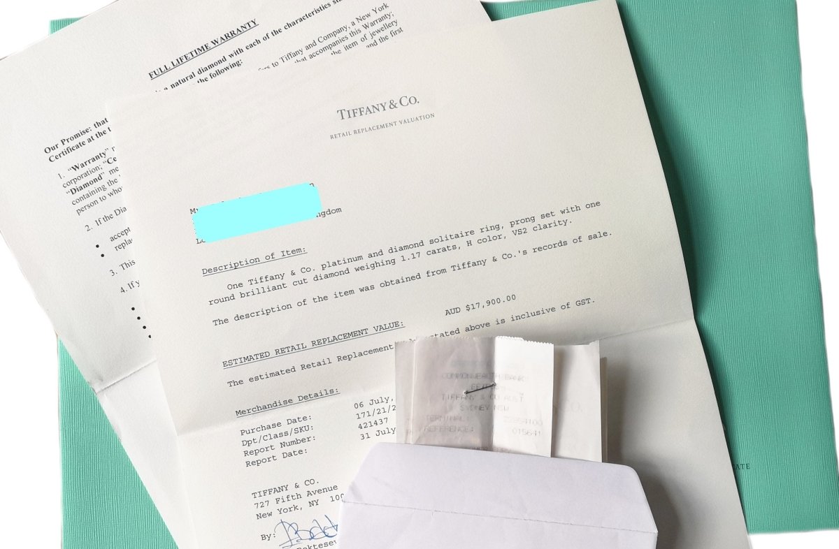 Tiffany & Co 1.17ct XXX H/VS2 Round Brilliant Diamond Engagement Ring - Bloomsbury Manor Ltd