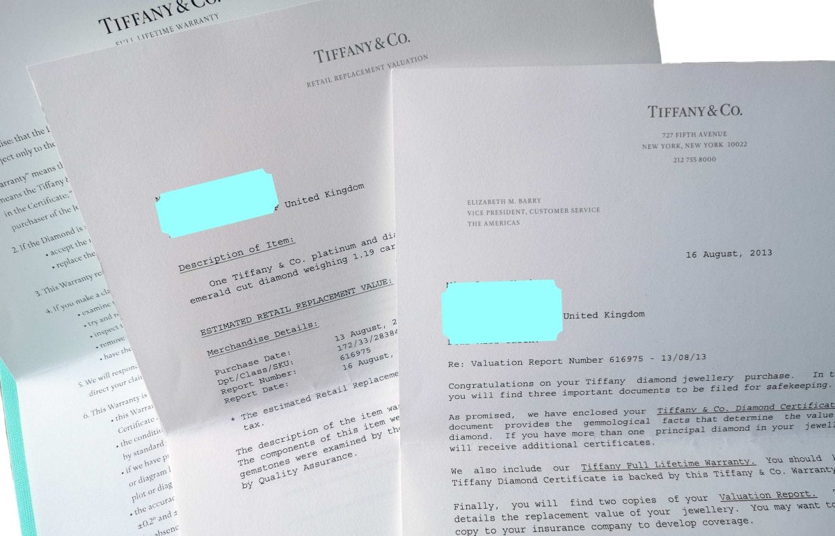 Tiffany & Co 1.19ct D/VS1 Emerald Cut Diamond Engagement Ring - Bloomsbury Manor Ltd