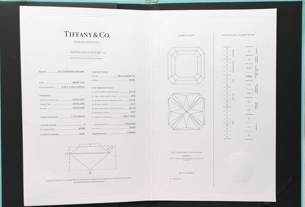 Tiffany & Co 1.19ct F/VVS2 True Diamond Engagement Ring - Bloomsbury Manor Ltd