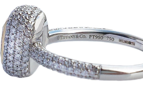 Tiffany & Co. 1.24ct FI/VS2 Fancy Intense Yellow Bezet Set Pave Cushion Cut Diamond Engagement Ring - Bloomsbury Manor Ltd