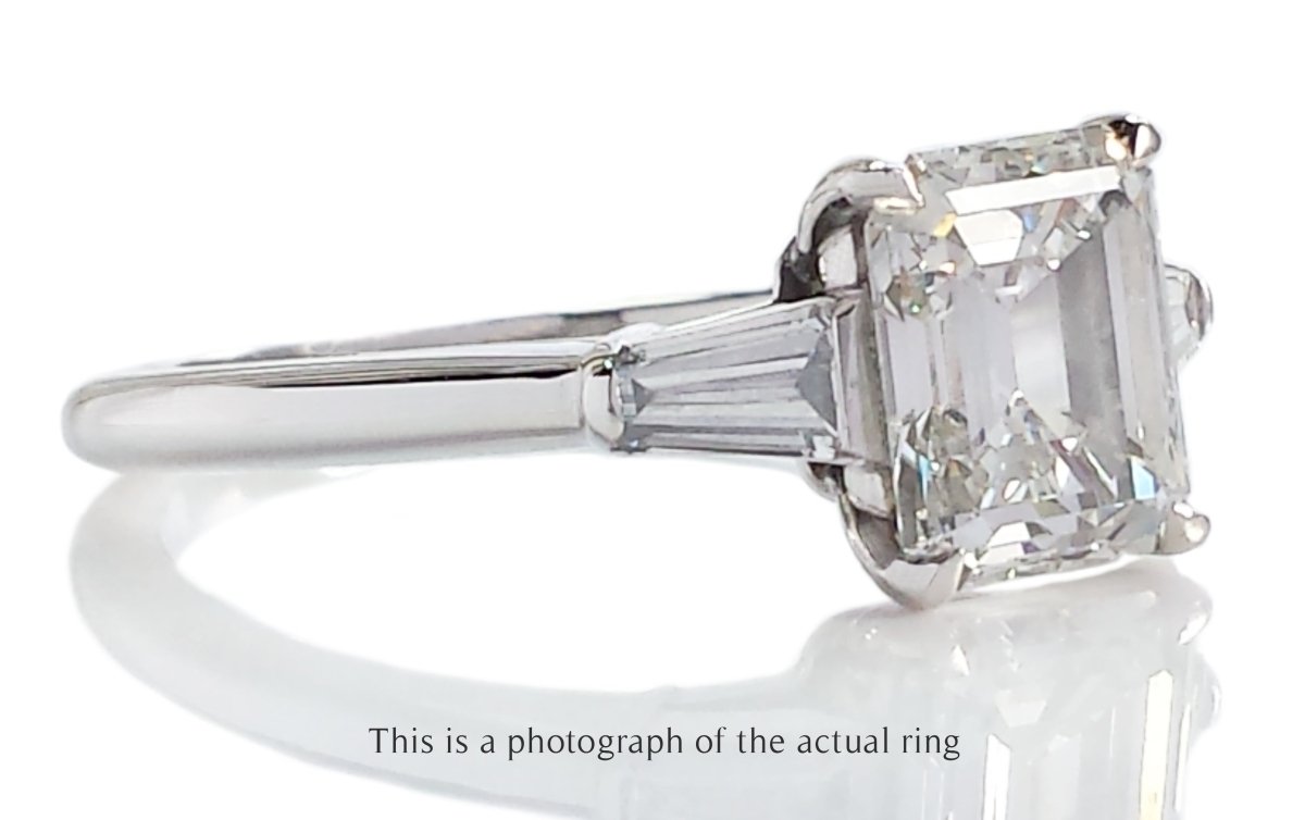 Tiffany & Co 1.61ct H/VVS2 Emerald Cut & Tapered Baguette Diamond Engagement Ring - Bloomsbury Manor Ltd