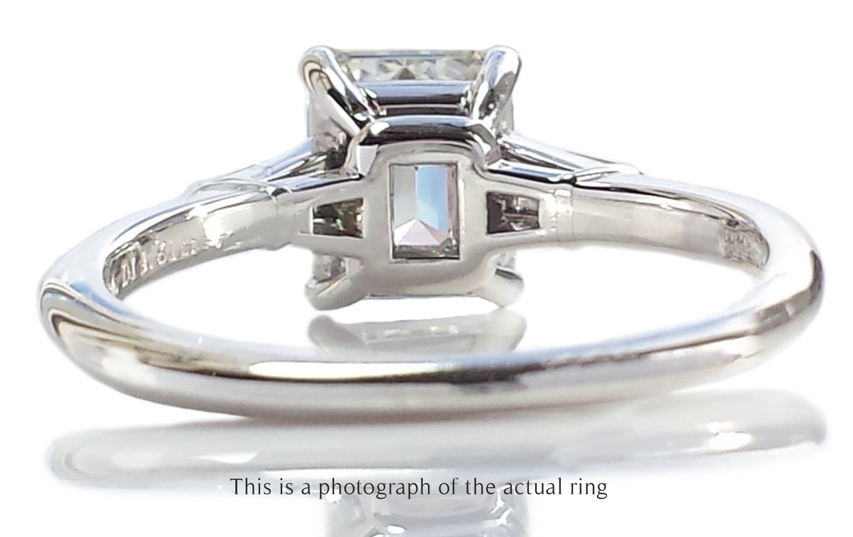 Tiffany & Co 1.61ct H/VVS2 Emerald Cut & Tapered Baguette Diamond Engagement Ring - Bloomsbury Manor Ltd