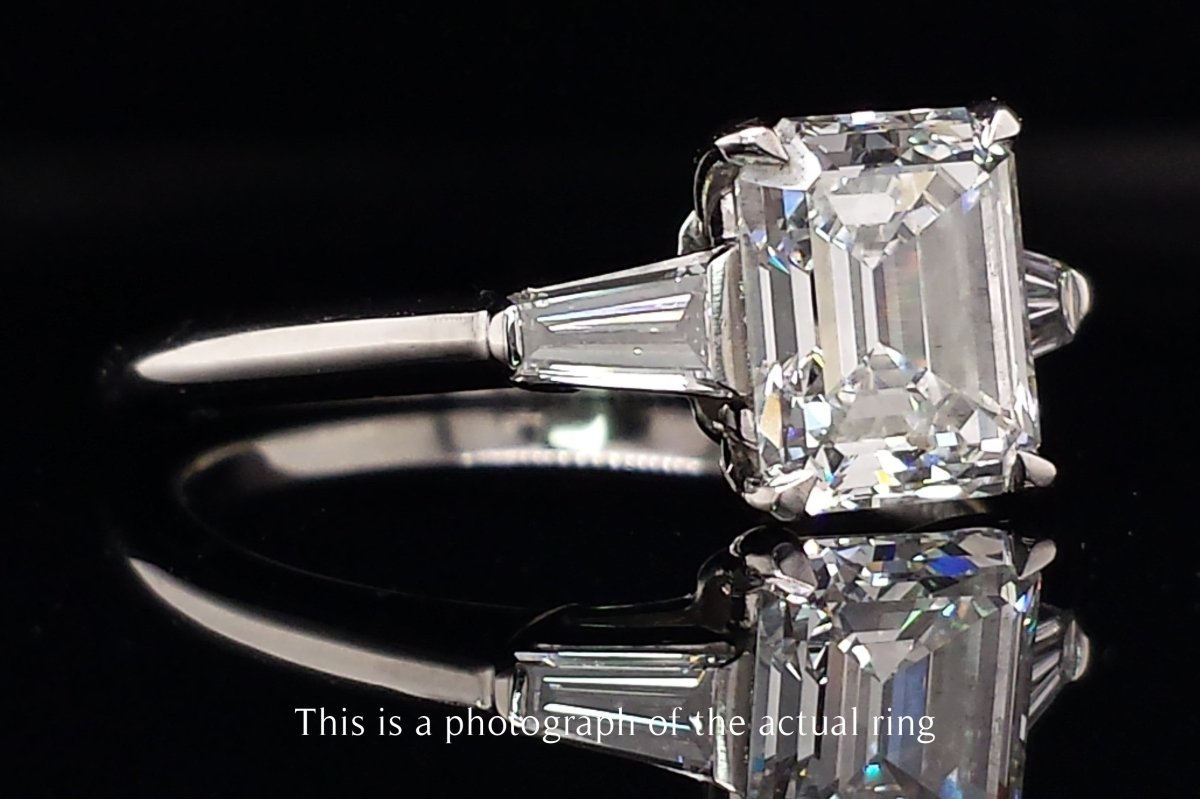 Tiffany & Co 1.61ct H/VVS2 Emerald Cut & Tapered Baguette Diamond Engagement Ring - Bloomsbury Manor Ltd