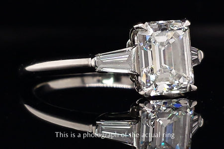Tiffany & Co 1.61ct H/VVS2 Emerald Cut & Tapered Baguette Diamond Engagement Ring - Bloomsbury Manor Ltd