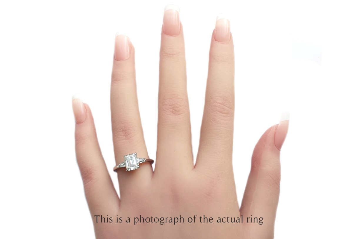 Tiffany & Co 1.61ct H/VVS2 Emerald Cut & Tapered Baguette Diamond Engagement Ring - Bloomsbury Manor Ltd