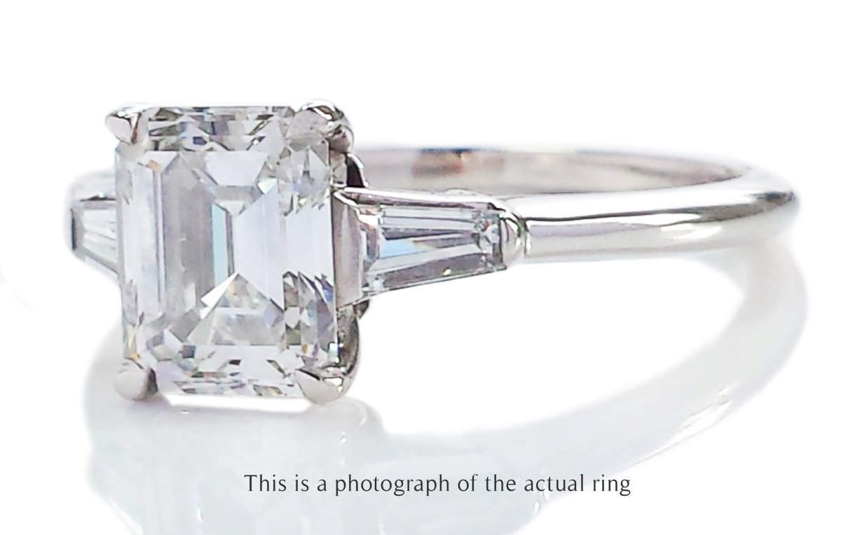 Tiffany & Co 1.61ct H/VVS2 Emerald Cut & Tapered Baguette Diamond Engagement Ring - Bloomsbury Manor Ltd