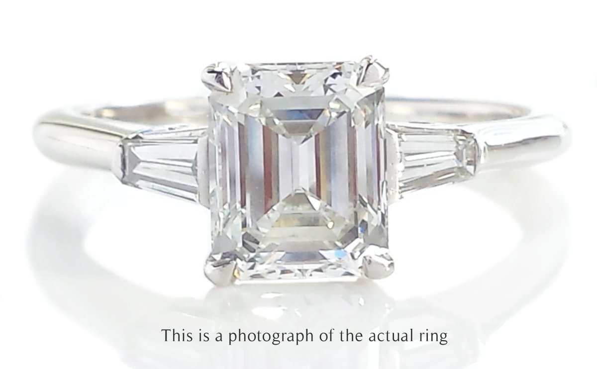 Tiffany & Co 1.61ct H/VVS2 Emerald Cut & Tapered Baguette Diamond Engagement Ring - Bloomsbury Manor Ltd