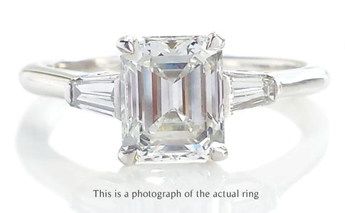 Tiffany & Co 1.61ct H/VVS2 Emerald Cut & Tapered Baguette Diamond Engagement Ring - Bloomsbury Manor Ltd