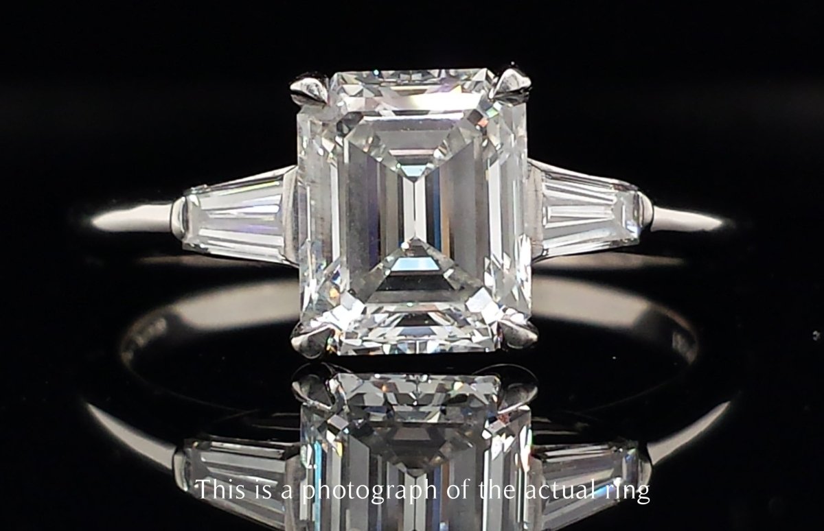 Tiffany & Co 1.61ct H/VVS2 Emerald Cut & Tapered Baguette Diamond Engagement Ring - Bloomsbury Manor Ltd