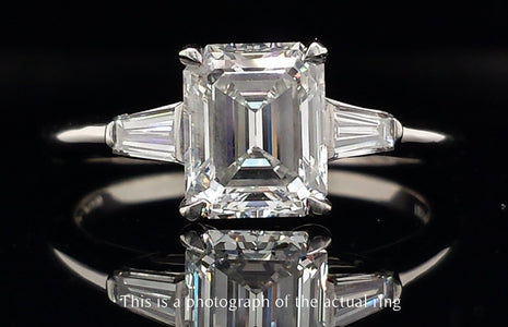 Tiffany & Co 1.61ct H/VVS2 Emerald Cut & Tapered Baguette Diamond Engagement Ring - Bloomsbury Manor Ltd