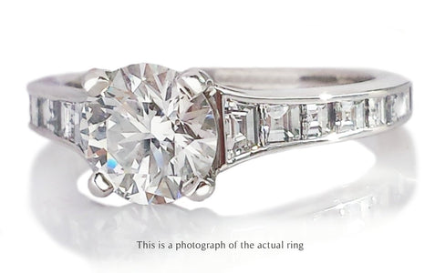 Tiffany & Co 1.63tcw F/VVS2 Round Brilliant Diamond Engagement Ring with Princess Cut Side Stones - Bloomsbury Manor Ltd