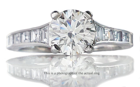 Tiffany & Co 1.63tcw F/VVS2 Round Brilliant Diamond Engagement Ring with Princess Cut Side Stones - Bloomsbury Manor Ltd