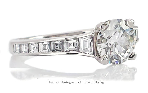 Tiffany & Co 1.63tcw F/VVS2 Round Brilliant Diamond Engagement Ring with Princess Cut Side Stones - Bloomsbury Manor Ltd