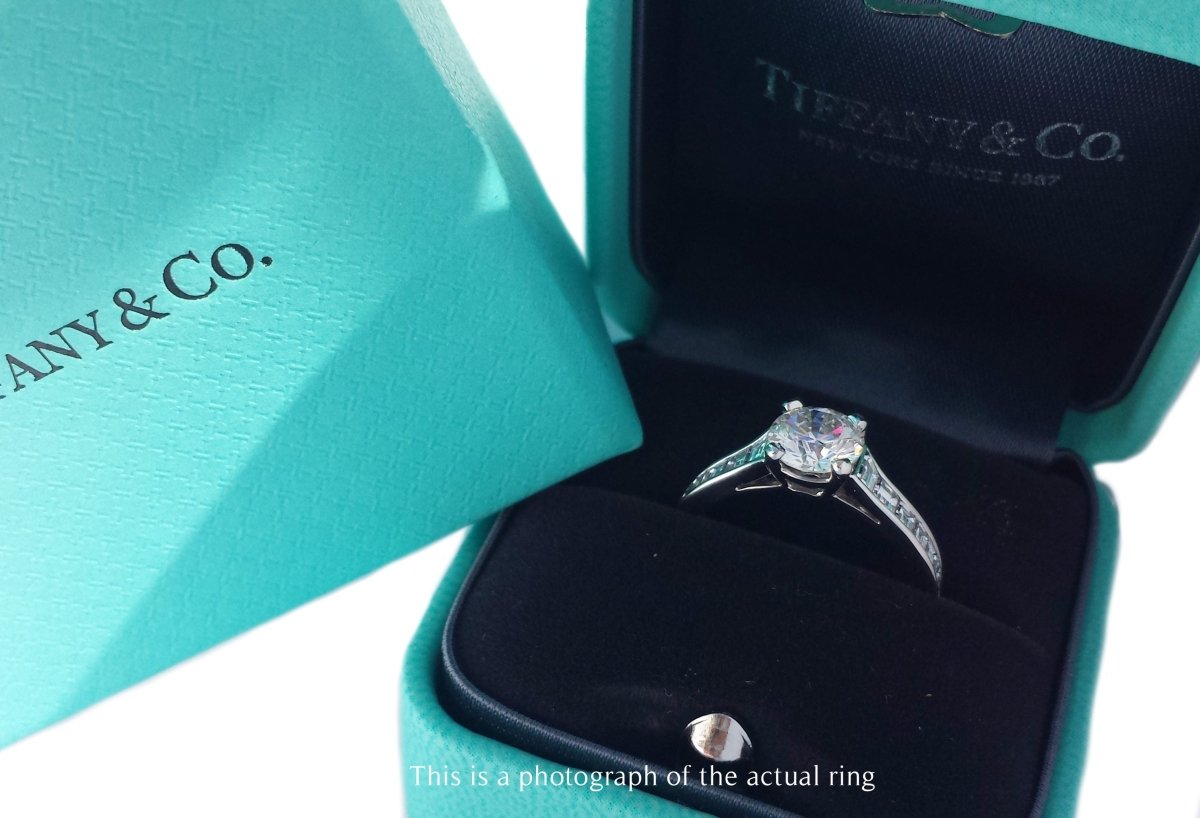 Tiffany & Co 1.63tcw F/VVS2 Round Brilliant Diamond Engagement Ring with Princess Cut Side Stones - Bloomsbury Manor Ltd