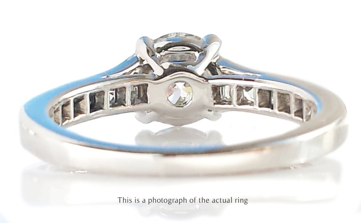 Tiffany & Co 1.63tcw F/VVS2 Round Brilliant Diamond Engagement Ring with Princess Cut Side Stones - Bloomsbury Manor Ltd