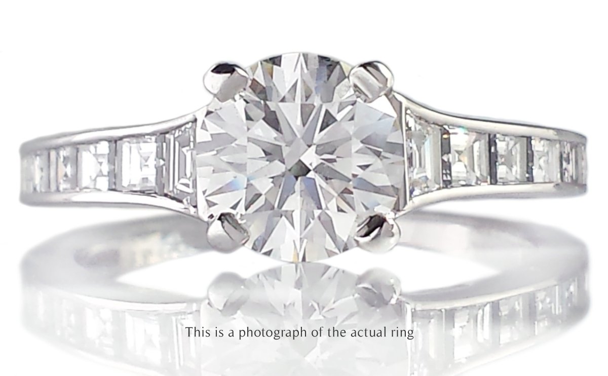 Tiffany & Co 1.63tcw F/VVS2 Round Brilliant Diamond Engagement Ring with Princess Cut Side Stones - Bloomsbury Manor Ltd