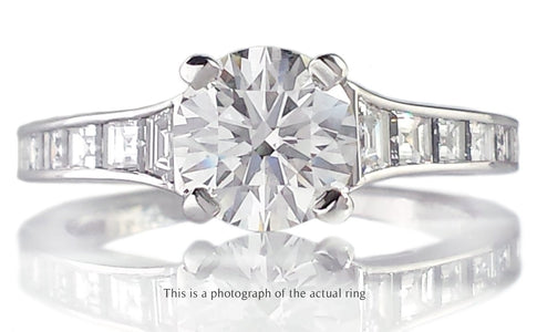 Tiffany & Co 1.63tcw F/VVS2 Round Brilliant Diamond Engagement Ring with Princess Cut Side Stones - Bloomsbury Manor Ltd