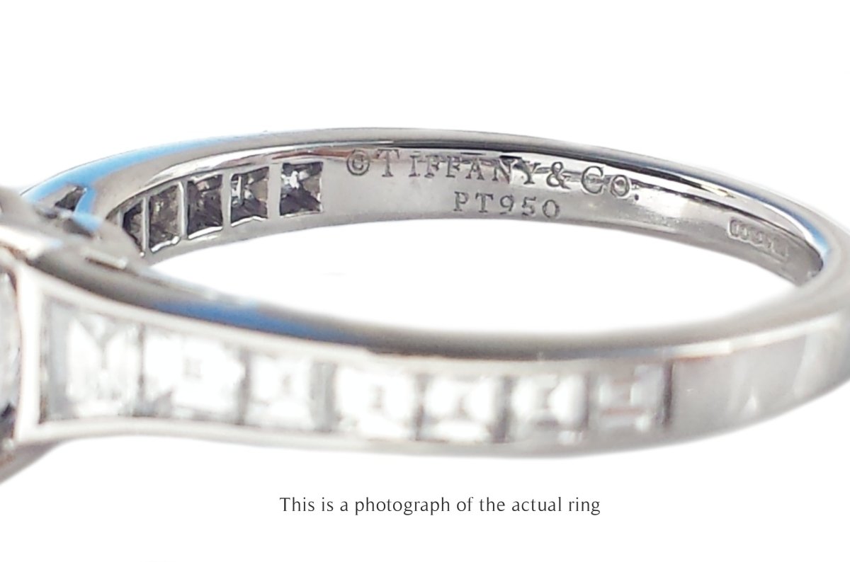 Tiffany & Co 1.63tcw F/VVS2 Round Brilliant Diamond Engagement Ring with Princess Cut Side Stones - Bloomsbury Manor Ltd
